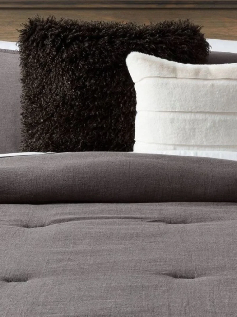 Threshold Black Faux Mongolian Fur Decorative Accent Pillow